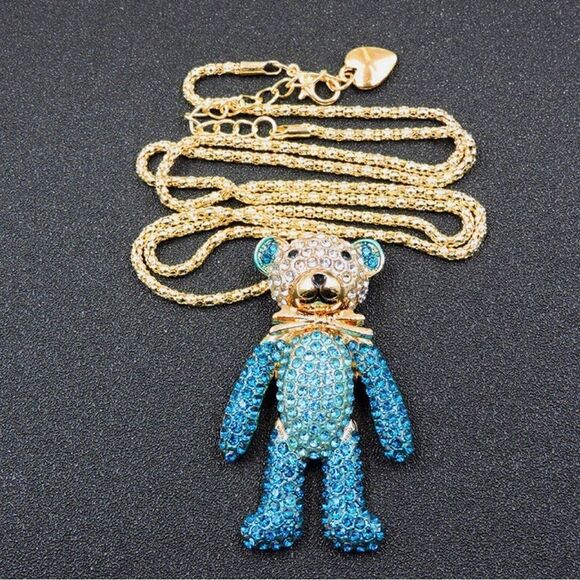 🩵 Betsey Johnson sparkling blue crystal teddy bear necklace 🩵 - Picture 3 of 3